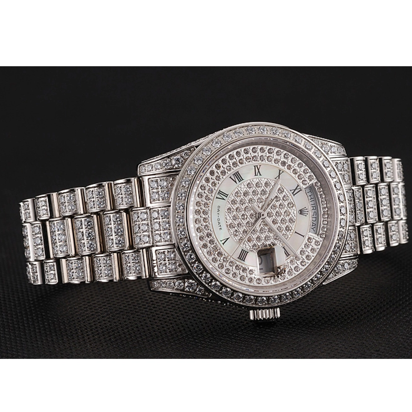 Aaa replica watch Bracelet 1453950 Diamond Day-Date Swiss Dial Pave Diamond Case Rolex Diamond 0629